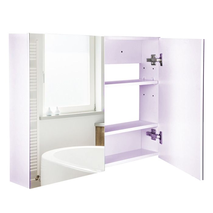 Meuble salle de bain blanc – armoire murale miroir double portes étagères réglables. Dim. 80x15x60 cm. Pratique et élégant.