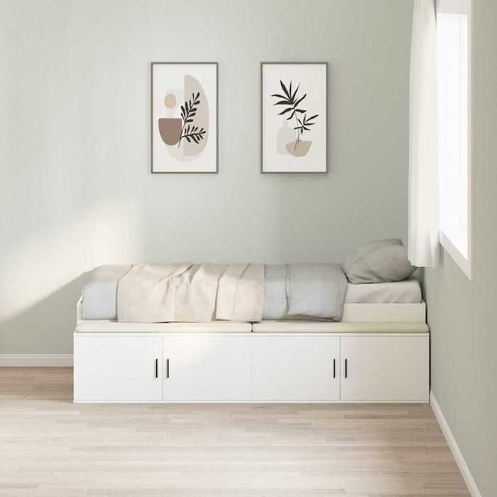 Lit 1 place - 90 x 200 cm - Blanc - vidaXL - Cadre de lit avec tiroir - moderne - Bois dingénierie - adulte 830640