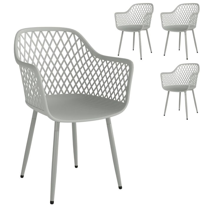 Chaises de jardin en plastique - Ensemble de 4 chaises - Résistantes aux UV - Accoudoirs et dossier