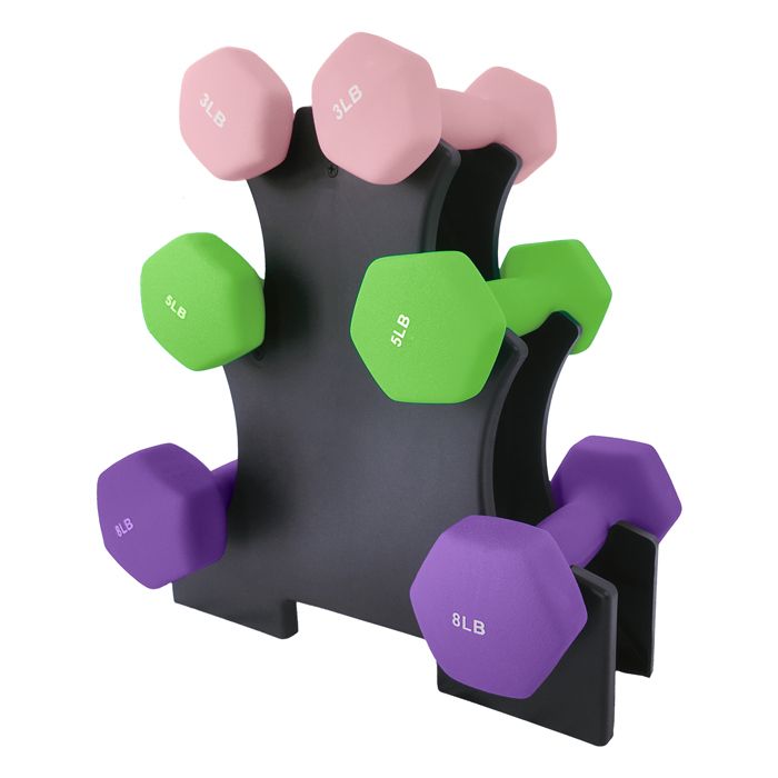 Garvee Kit d’Haltères Néoprène 3/5/8 lb (13/22/36 kg) avec Support  3 Paires Antidérapantes pour Gym & Fitness Maison