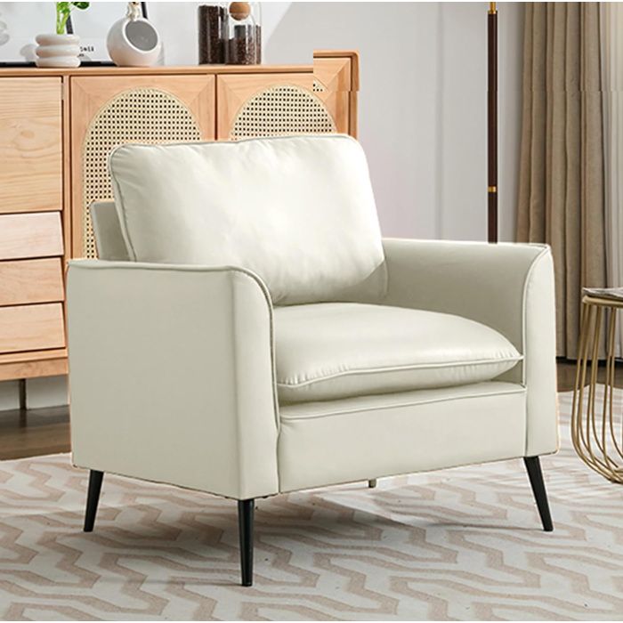 Fauteuil de relaxation 1 place en simili cuir blanc style nordique rétro avec accoudoirs
