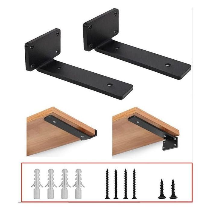 Lot de 2 Équerres dÉtagère Murales 20 cm - Support Étagère Robuste Épaisseur 5 mm - Noir