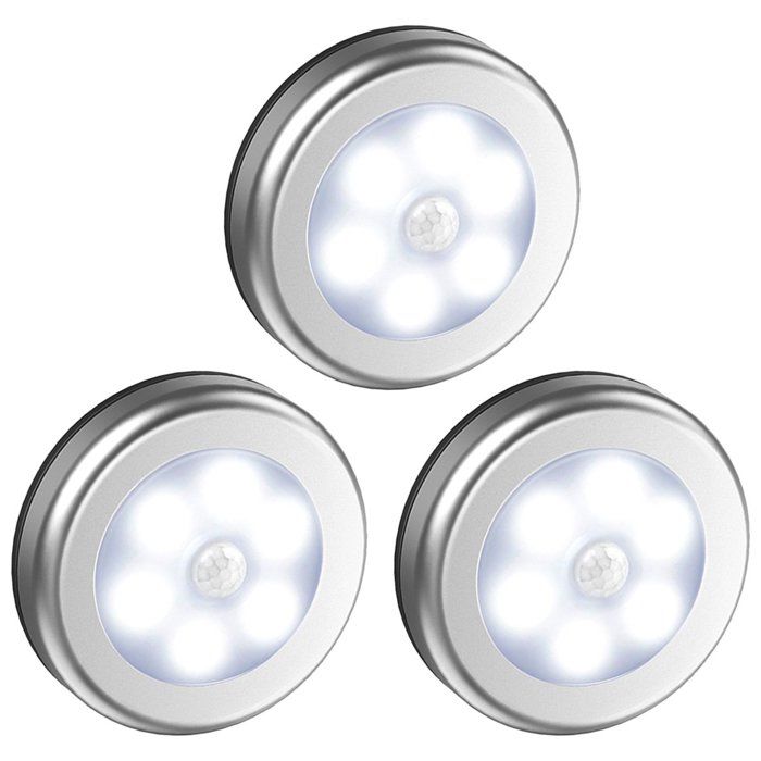 Spots LED à détecteur de mouvement lot de 3 sans fil fixation magnétique lumière blanche argent