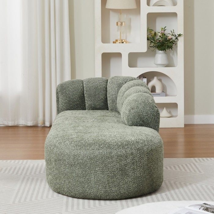 Chaise longue moderne en chenille vert sauge dossier capitonné sans accoudoirs canapé‑lit confortable 204x87x66cm pour salon chambre Chaise longue moderne en chenille vert sauge dossier capitonné sans accoudoirs canapé‑lit confortable 204x87x66cm pour salon chambre
