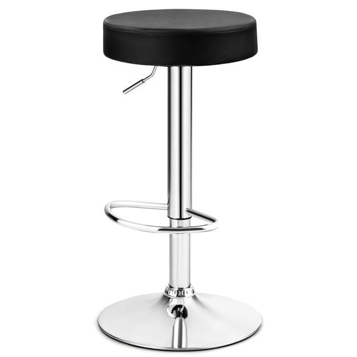 COSTWAY Tabouret De Bar Rond Réglable 35 cm Siège Pivotant à 360° en Similicuir Repose Pied Charge 115 kg pour Cuisine Maison