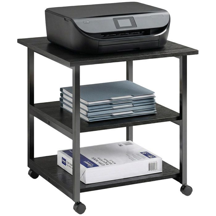 Meuble pour imprimante - Support de bureau à roulettes - 3 étagères - 4 roues - Noir - Dimensions 50 x 50 x 52 5 cm - ZENLINKJH