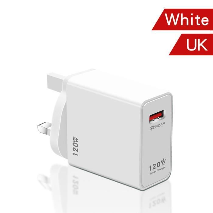 seul chargeur britannique-Gan-Chargeur rapide 120W QC 5.0 USB, charge rapide 5.0, pour téléphone iPhone Huaw