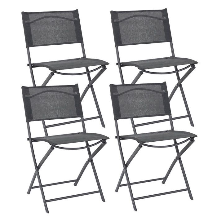 SANAE - Lot de 4 Chaises de Jardin Pliantes Grises SANAE - Lot de 4 Chaises de Jardin Pliantes Grises