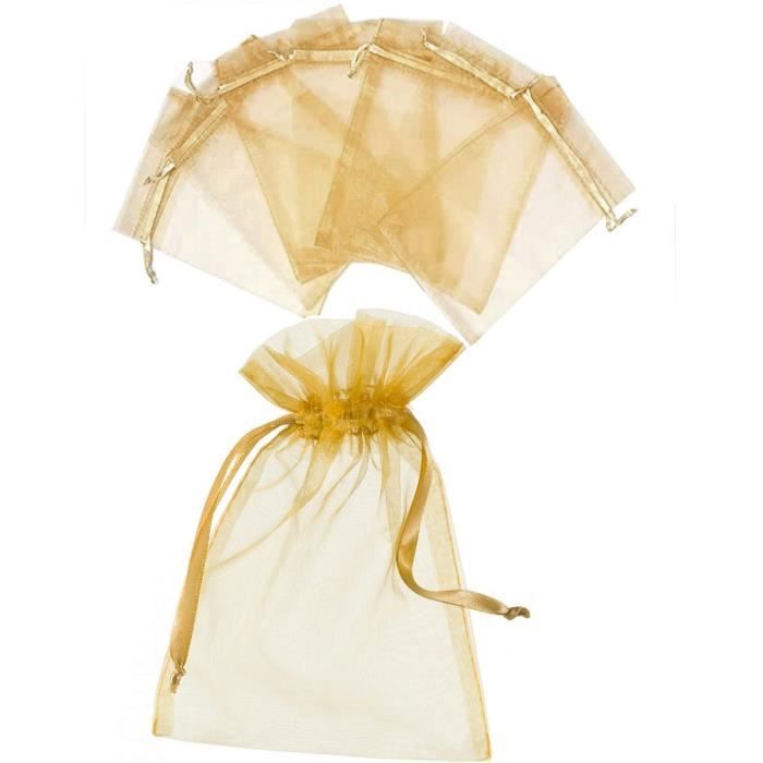 Pochettes organdi - ARTIF - 12 5x17 cm - Jaune doré - Sac en tulle pour dragées - Décoration de fête
