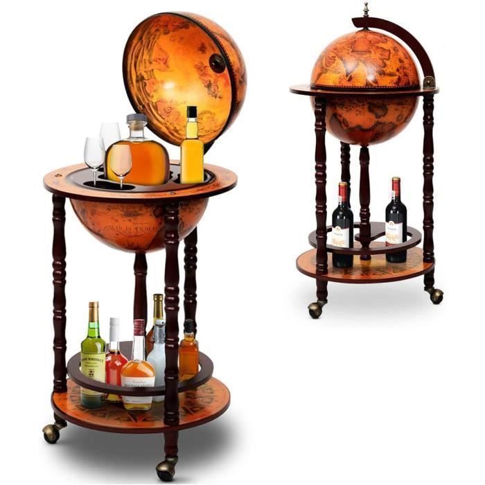 Marron Beige COSTWAY Bar Globe Terrestre Mappemonde Style Vintage Mini Bar Répliqued/'une Cartographie du XVI e Siècle Bar à Cocktails Marron
