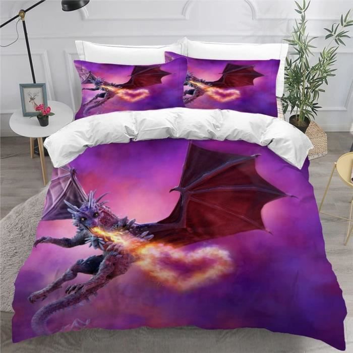 Housse De Couette Simple Dragons – Dreamworks Officielle – Taille 140x200 Cm + Taie D’oreiller 70x90 Cm – 100% Coton, Réversible