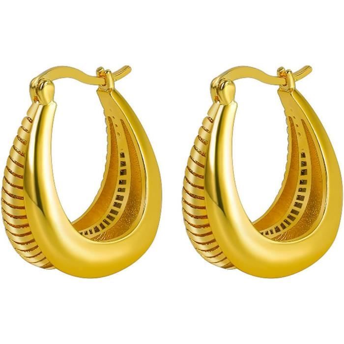 Boucles D'Oreilles Créoles Plaqué Or 18K - 16mm - Hypoallergéniques - Cadeau Femme - Avec Boîte
