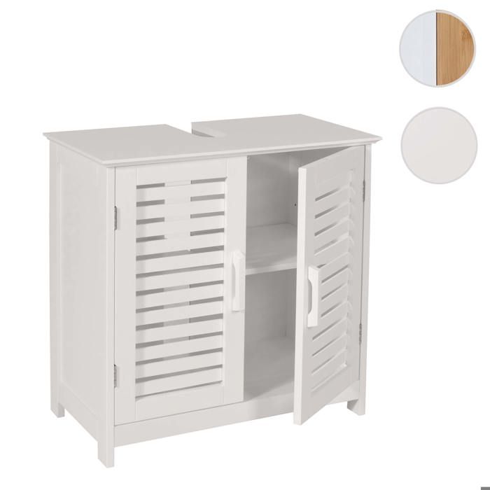 Meuble sous-vasque HWC-B41 Bambou MDF 60x60x30cm blanc