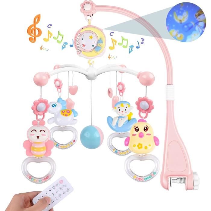 Mobile Musical Lit Bébé Mobile Musicale Bebe avec Veilleuse et Projecteur Mobile Lit avec 150 Berceuses Hochets Rotatifs Suspendus