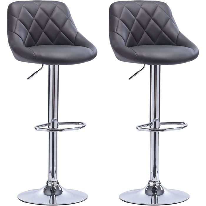 lot de 2 tabouret de bar en similicuir,  chaise de bar hauteur réglable 60-80cm gris