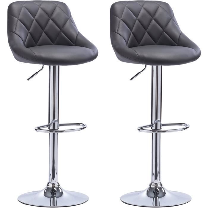 Lot de 2 Tabouret de Bar en Similicuir chaise de bar Hauteur réglable 60-80cm Gris Lot de 2 Tabouret de Bar en Similicuir chaise de bar Hauteur réglable 60-80cm Gris