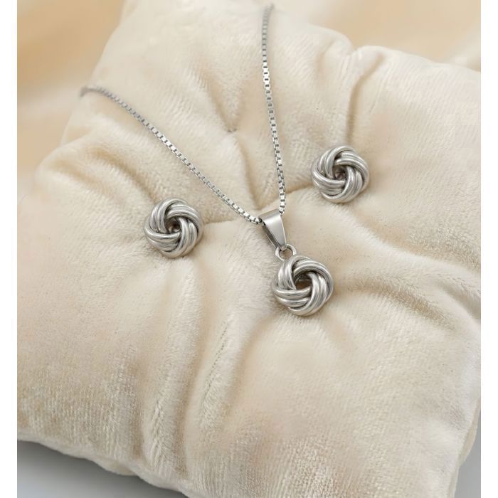 Parure Bijoux - Nœud dAmour – Argent 925/1000 - Fin et Rhodié - Femme/Fille - 4 Pièces