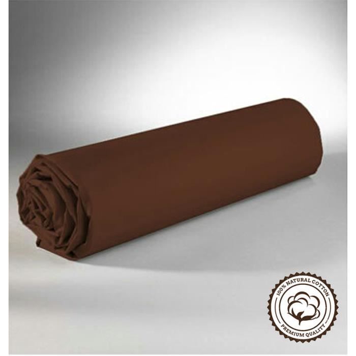 Drap Housse - Marron - 90x190 cm - 100% Coton - 1 Personne - Bonnet 25 cm