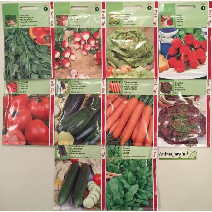Lot 20 paquets graines légumes, courgette, épinard, concombre, tomate, carotte, radis, persil, pas cher