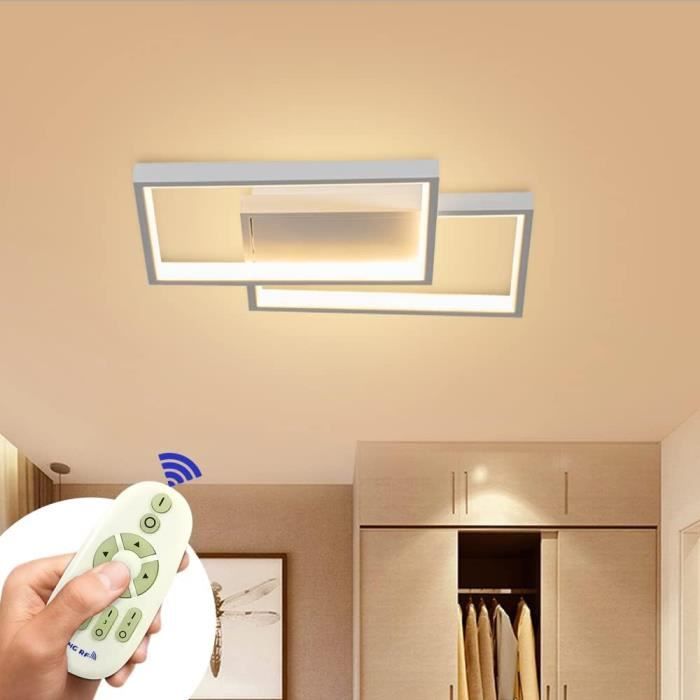 Plafonnier LED Carré 54W Dimmable - Télécommande Et APP - Blanc 62cm