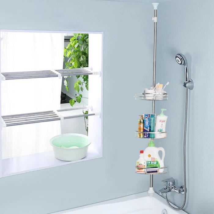 HSTURYZ Colonne Étagère de Douche dAngle 3 Tablettes Télescopique jusquà 280 cm