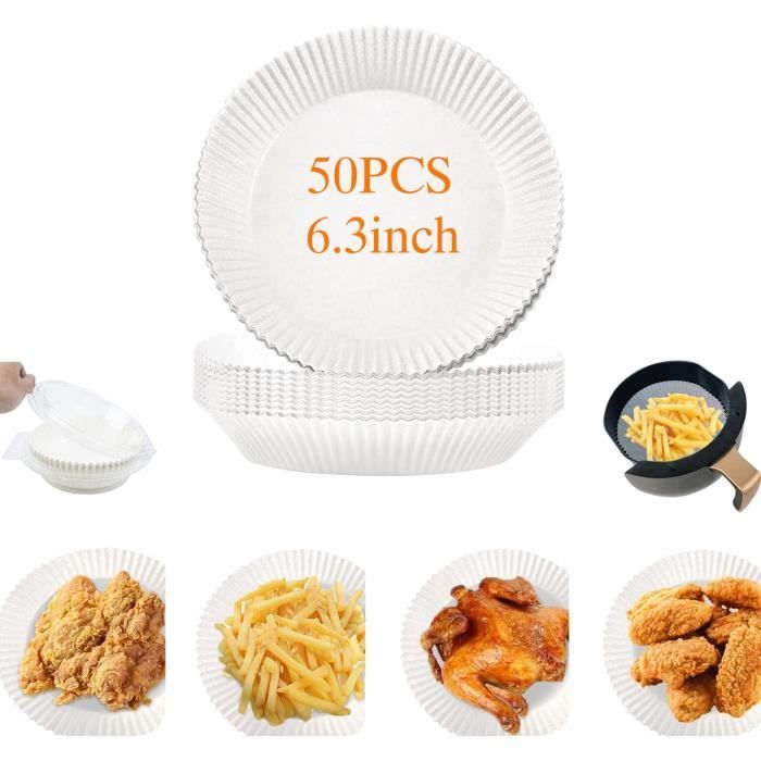 150 Feuilles Papier Sulfurisé Carré Antiadhésif 20-24 Cm Pour Friteuse à Air Chaud Avec Brosse Silicone