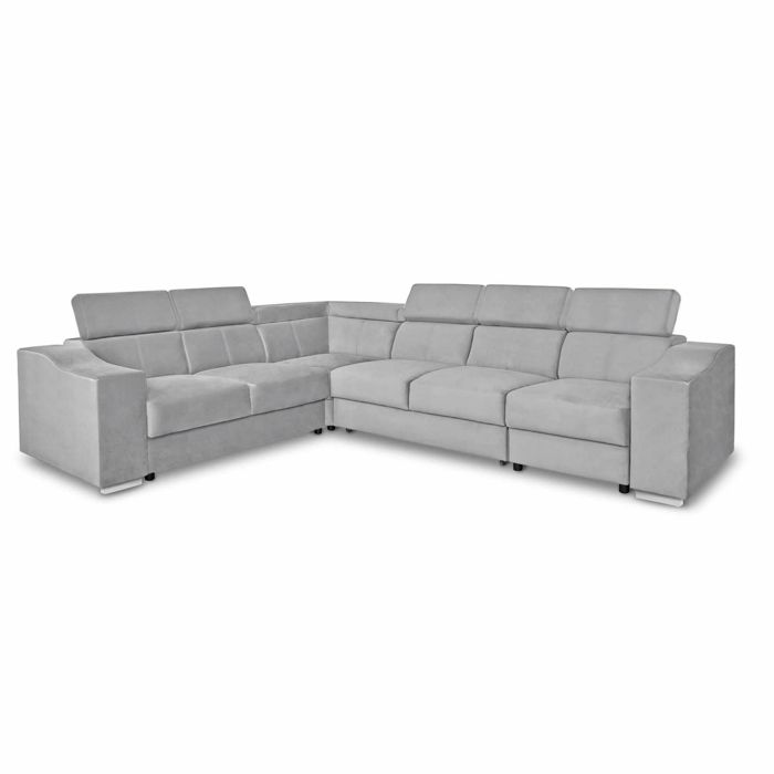 LUCKY - Canapé d’angle convertible réversible en tissu velours gris clair LUCKY - Canapé d’angle convertible réversible en tissu velours gris clair