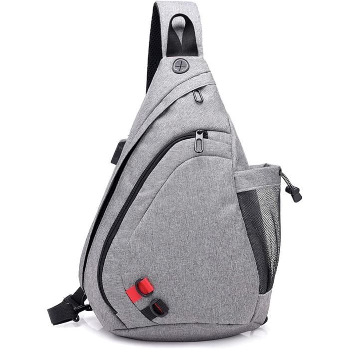 FANDARE Leger Sac de Poitrine Sac d'Epaule Sling Chest Bag Sacoche avec USB Sac Bandouliere pour Homme Femme pour Ecole Voyag