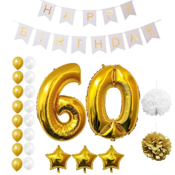 Ballons Happy Birthday 60ème Anniversaire, Fournitures & Décorations par Belle Vous - Set tout 