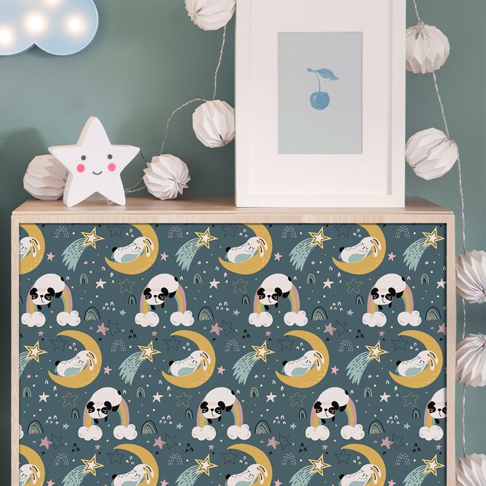Sticker meuble enfant - Multicolore - 60 x 90 cm - Pandas et lapins - Vinyle - Décoration chambre