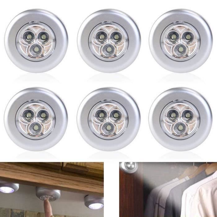 SOAIY Lot de 4 Lampe Spot LED Autocollant Éclairage Supplémentaire Alimenté  par 3 Piles/Batteries pour Penderie/Placard/Étagère/Entrée/Cuisine/Passage