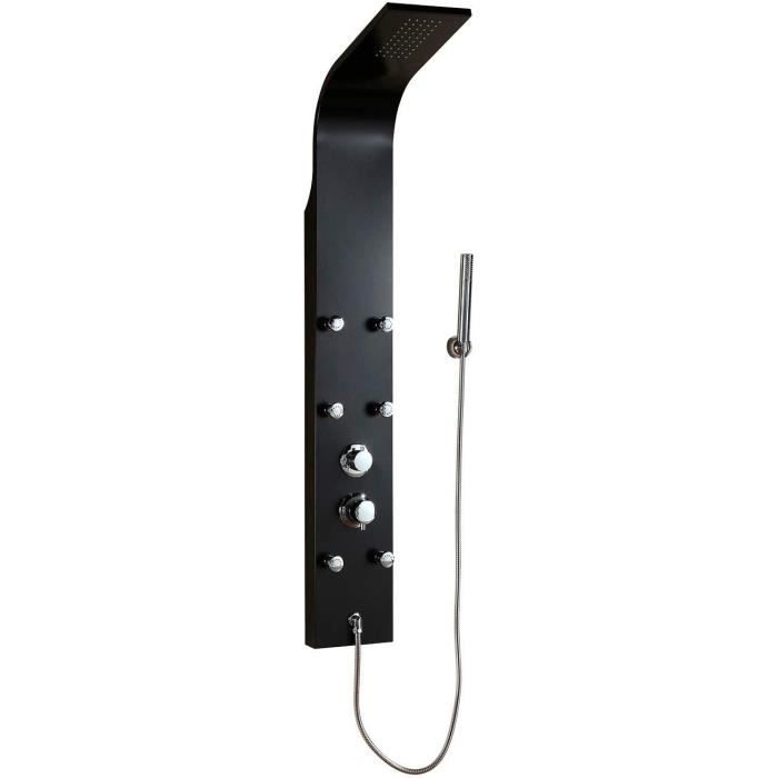 Colonne de douche hydromassante en aluminium noir Milos 7 jets