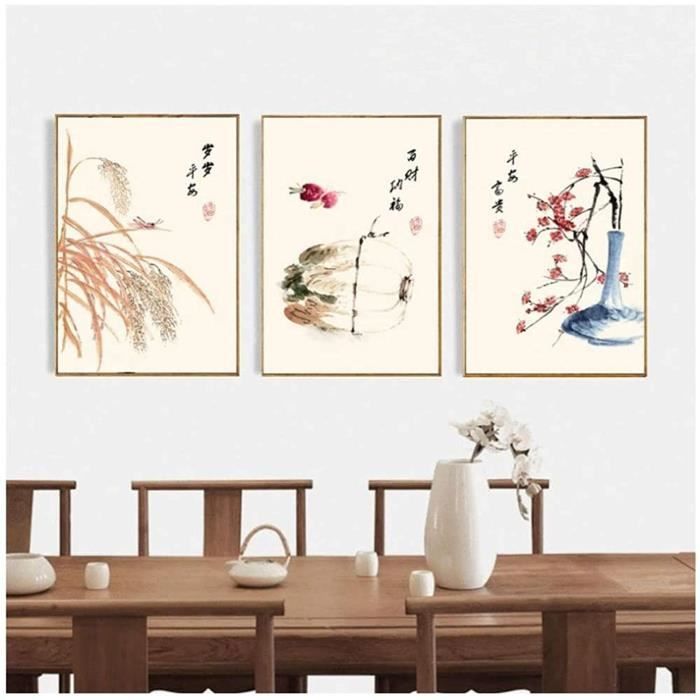 RYLJCZ Peinture De Style Chinois - Impression Sur Toile - Paysage Naturel - Affiche De Paysage Chinois - Décoration Pour La Maison - Prêt à Accrocher - 50 X 85 Cm - Cadre Doré