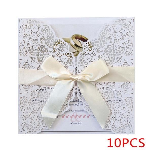 1 -Carte d'invitation de mariage ajourée découpée au Laser 10 pièces-lot, Design élégant en dentelle, carte de fiançailles avec enve