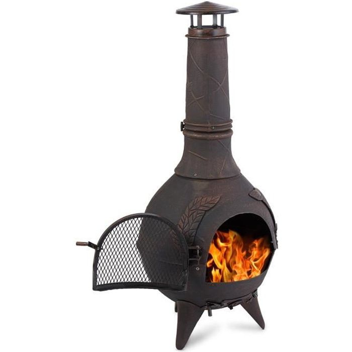 Poêle à bois de jardin - Blumfeldt Augustus - Braséro grill barbecue - 100% fonte - Noir