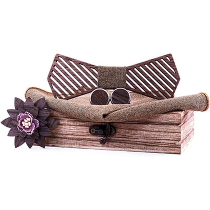 GIVBRO Lot De 2 Nœuds Papillon En Bois Pour Homme Avec Boîte Pour Costume De Mariage, Smoking, Anniversaire, Bal De Fin D'année, Fête