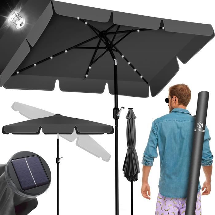 Parasol Solaire De 2-7 M Avec 32 Lumières LED- Inclinable Et Manivelle