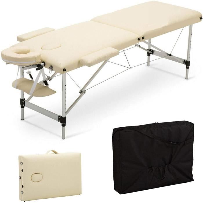 Table De Massage Pliante WELLCORE Aluminium - 185x65cm - Hauteur Réglable 67-84cm - Support 225kg