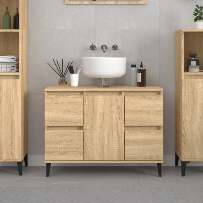 Meuble D'évier En Chêne Sonoma 80 Cm – Rangement Spacieux Pour Salle De Bain - 13