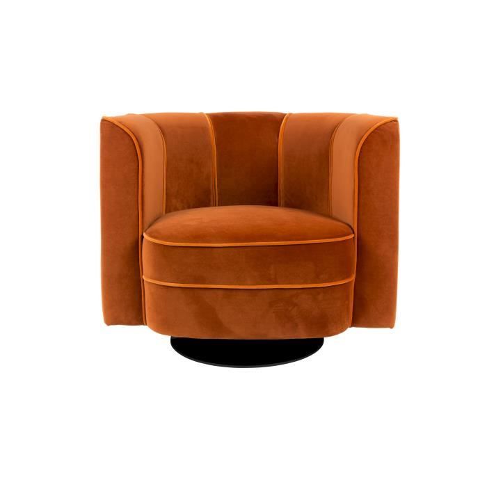 fauteuil vintage en velours flower - dutchbone orange