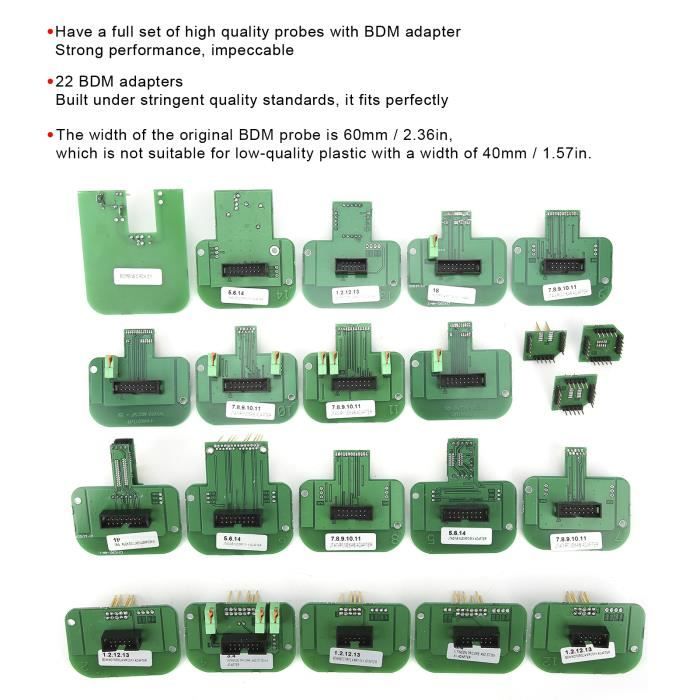 Kit 22 Adaptateurs BDM LED – Outil Réglage Puce ECU Professionnel, Compatible Bosch, Delphi, Marelli, Denso, Infineon, Etc.