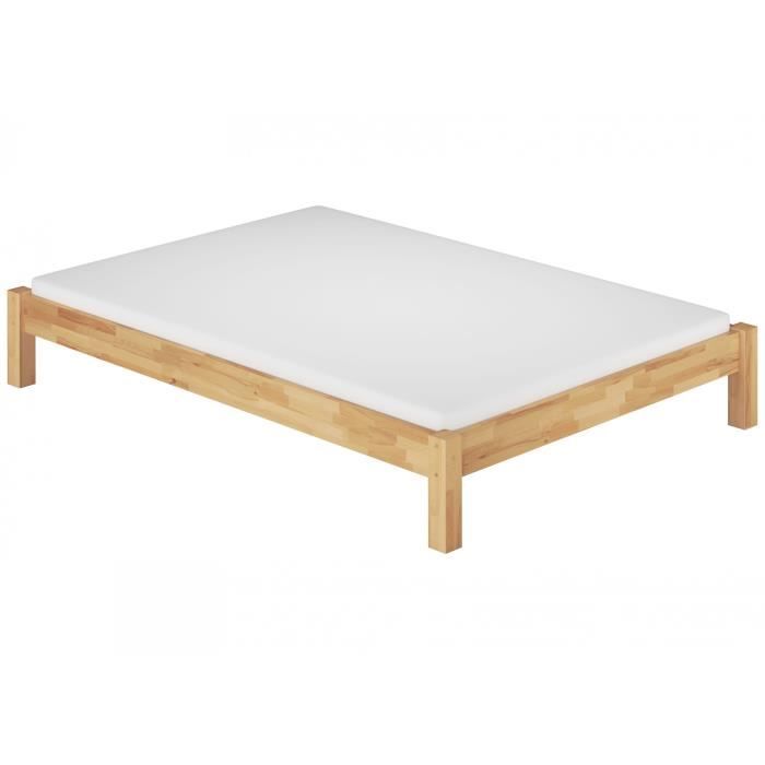 60.84-14m lit adulte style futon en hêtre massif naturel 140x200 cm avec sommier à lattes en bois et matelas