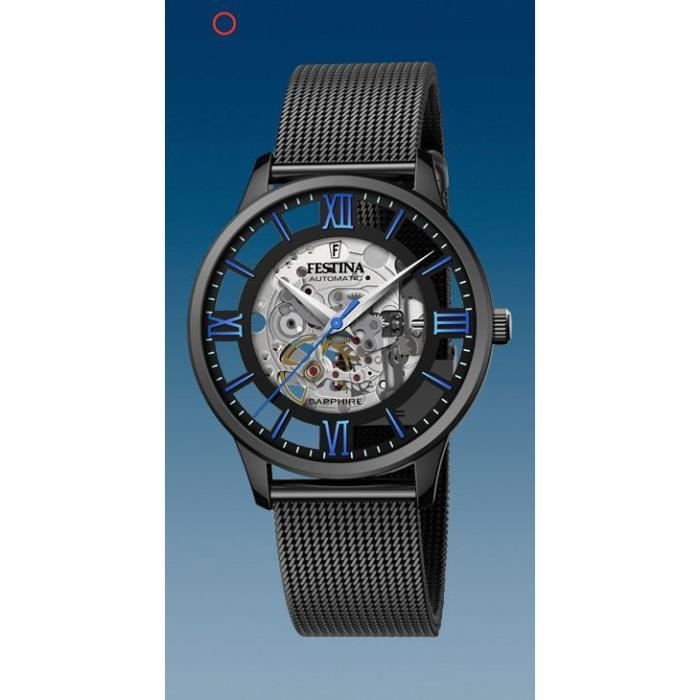 Festina Homme Automatique F20535/3 Verre saphir - Squelette Boite et bracelet noirs