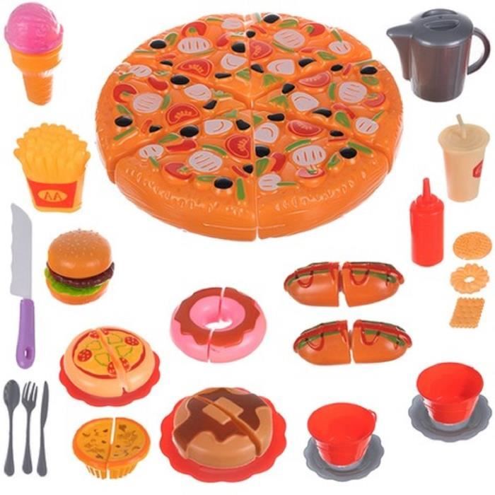 42 pieces Pizza a decouper frite hot dog hamburger glace jouet dinette GUIZMAX