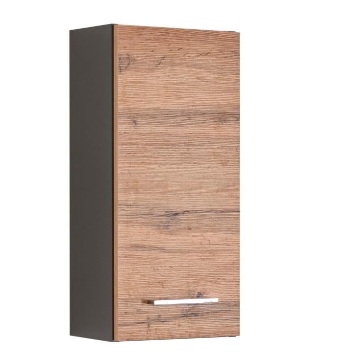 Armoire murale Pares 30 cm de large en aggloméré gris graphite. Equipée dune porte en décor chêne wotan et de 2 étagères à li... Armoire murale Pares 30 cm de large en aggloméré gris graphite. Equipée dune porte en décor chêne wotan et de 2 étagères à li...