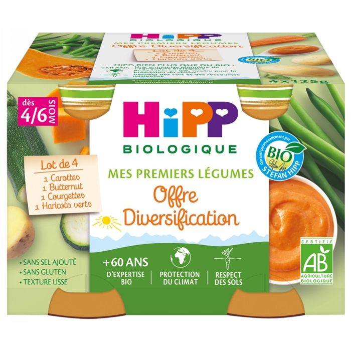 Hipp Offre Diversification Mes Premiers Legumes Pots 4x125g Carottes Haricots Verts Courgettes Potiron Cdiscount Puericulture Eveil Bebe