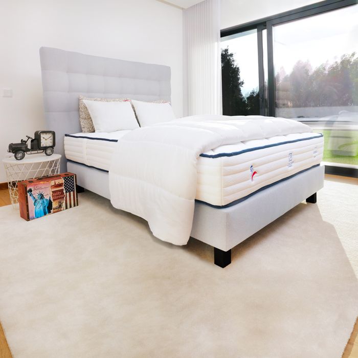Ensemble matelas Patriote 27 cm ressorts ensachés ferme réversible+sommier gris ep20cm + 2 oreillers+couette+TDL Ensemble matelas Patriote 27 cm ressorts ensachés ferme réversible+sommier gris ep20cm + 2 oreillers+couette+TDL