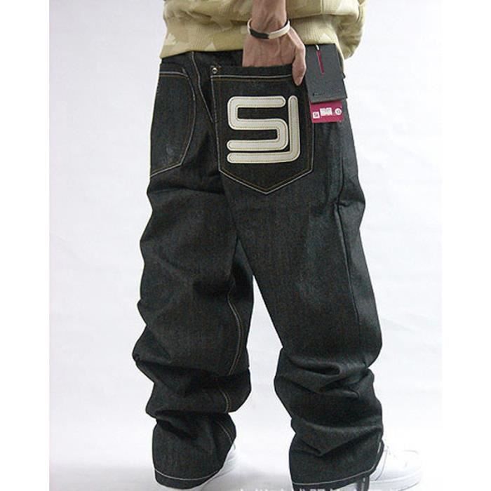 Noir Jeans baggy Hip Hop Designer Brand Pantalon de planche à roulettes  d'homme de style lâche Plus Size 30-44 Vrai HipHop Rap Jeans