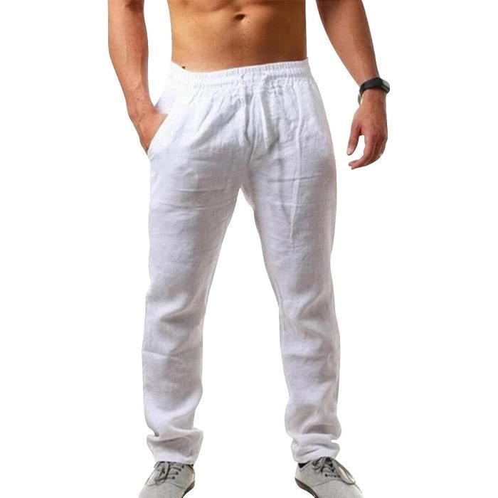 Lin Pantalon Hommes D'été Baggy Casual Pantalon Léger Hommes Cordon Pantalon De Plage - Blanc