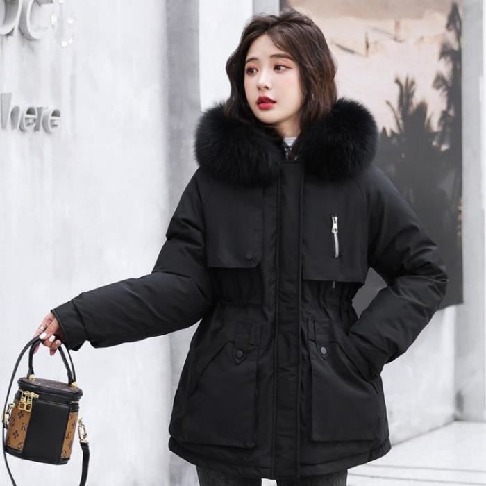 Manteau Femme - Nouvelle Mode imitation fourrure hiver Garder au chaud plus velours - Noir LX 